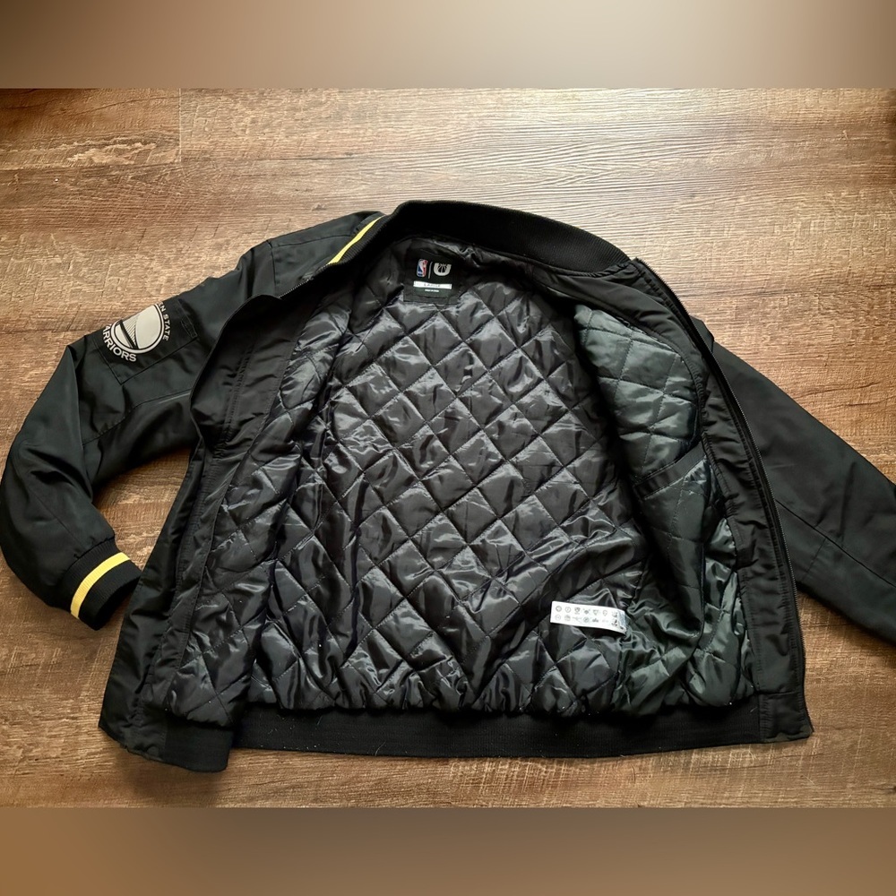NBA Golden State Warriors black bomber jacket quilted full zip streetwear sz L - Picture 7 of 14